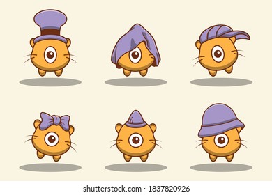Set of cute doodle cat monsters