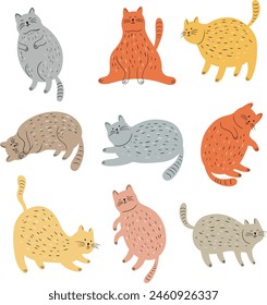 Set of cute doodle cats. Hand drawn simple animal illustration set isolated on white background.