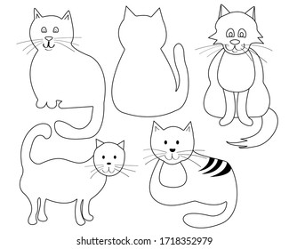 Conjunto de lindos gatos de doodle. Conjunto de elementos vectoriales para diseño y decoración