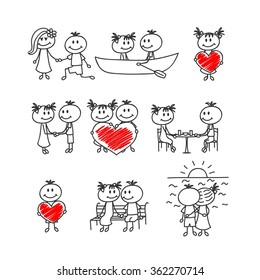 Set of cute doodle children. Happy St. Valentine Day.