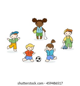 Set of cute doodle children. Kindergarten, camp, people collection.