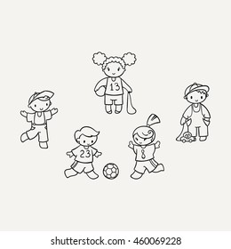 Set of cute doodle children. Kindergarten, camp, people collection.