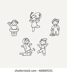 Set of cute doodle children. Kindergarten, camp, people collection.