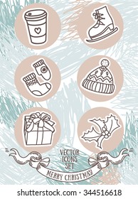 set of cute doodle christmas icons, vector illustration