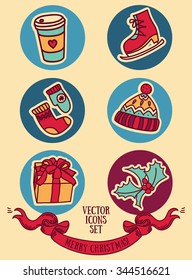 set of cute doodle christmas icons, vector illustration