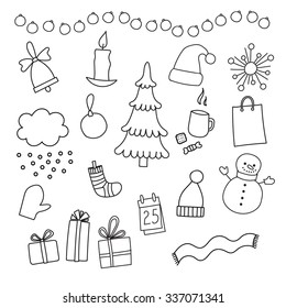 Set of cute doodle Christmas and new year icons