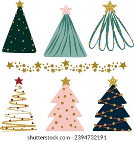set of cute doodle christmas trees clipart vector illustration for decoration invitation greeting birthday party celebration wedding card poster banner textiles wallpaper background
