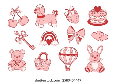 Set of cute doodle elements for valentine's day. Cute clip art collection for valentine's day. Illustration