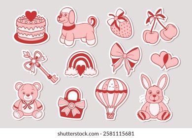 Set of cute doodle elements for valentine's day. Cute clip art collection, stickers. Illustration