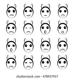 Set of cute Doodle faces.Vector illustration