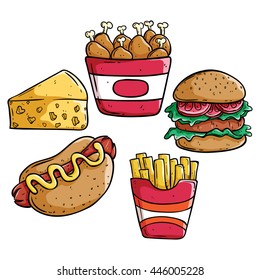 Cute Junkfood Fastfood Cartoon Set Vector Stock Vector (Royalty Free ...