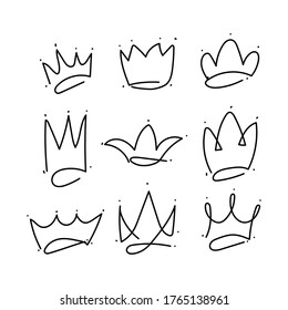 Set cute doodle hand drawn royal crown collection for design element background