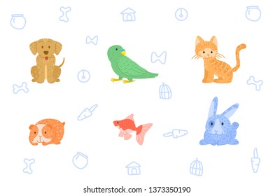 set of cute doodle handraw pet illustration