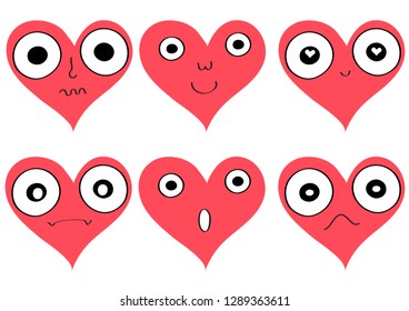 set of cute doodle heart cartoon vector eps.10