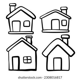 set of cute Doodle house icons set on white background