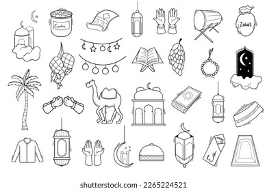 set of cute doodle illustration of ramadan kareem Eid al-Fitr elements