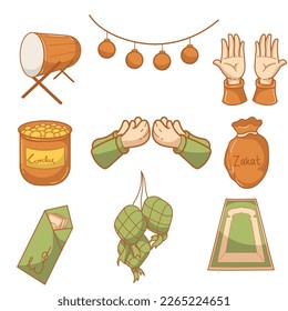 set of cute doodle illustration of ramadan kareem Eid al-Fitr elements