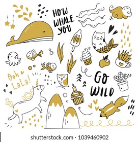 Set of cute doodle isolated on white background