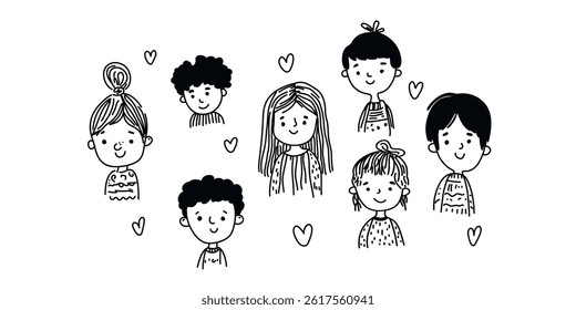 Set of cute doodle kids