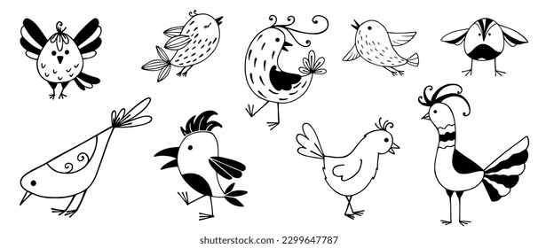 Set von süßen doodle kleinen Vögeln.Vektorgrafik.