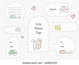 set of cute doodle mouse tags