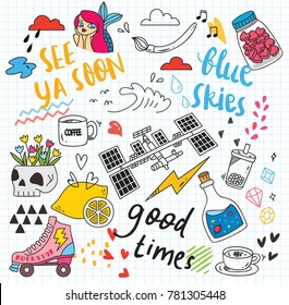 Set of cute doodle on paper background