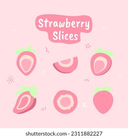 A set of cute doodle strawberry slices