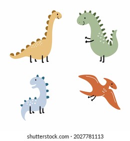 Set with cute doodle style dinosaur. Vector cartoon character.