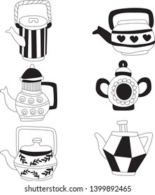 Set of  cute doodle teapots 2