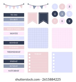 Set of cute doodle text box with icon. Notes Sheets and Stickers Collection. Speech bubble balloon, scrapbooking elements, ribbons, reminders and bookmarks.Vector illustration, flat design.