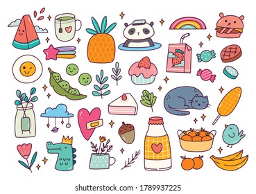 Set of cute doodle vector illustration