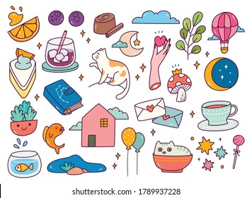 Set of cute doodle vector illustration