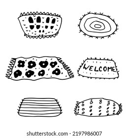 Trato muy agradable con doodle o moqueta de la casa aislada en un fondo blanco. Colección de alfombras o esteras.