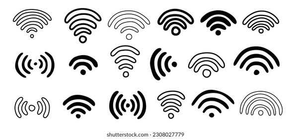 set of cute Doodle wifi icons on white background.