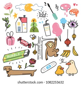 set of cute doodles on white background