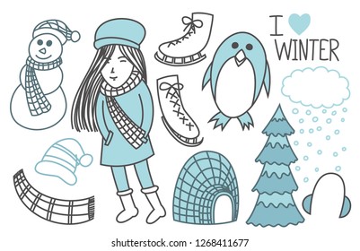 Set of cute doodles winter
