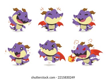 set of cute Dragon cartoon mascot character