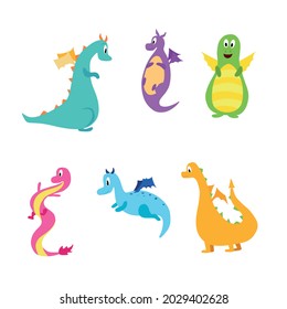 Un conjunto de tiernos dragones. Caracteres para el diseño infantil. Ilustración del vector
