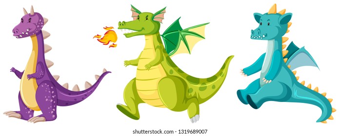 Set of cute dragons illustration