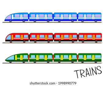 Set of cute drawn high speed trains isolated on white