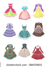 Set of cute dresses for cosplay isolated on white background