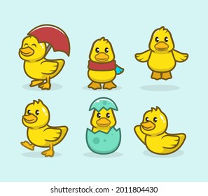 Conjunto de diseño de mascota de pato lindo