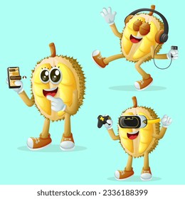 Set of cute durian characters and technology. Perfect for kids, merchandise and sticker, banner promotion or blog
