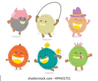 Set Of Cute Durian Vector / Mascot Vector Design