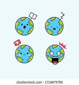 set of Cute Earth character with expression for icon and sticker isolated vector illustration