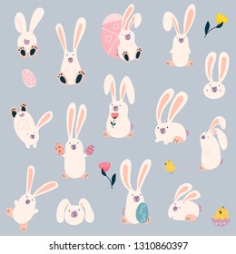 Set of cute Easter bunnies. Eps 10.