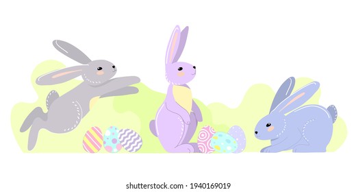 set of cute easter bunny