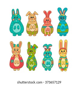 Set of cute Easter bunny. Happy Easter illustration.