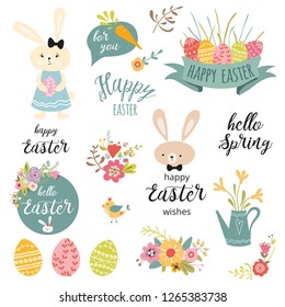 Set Cute Easter Cartoon Characters Rabbit Stock Vector (Royalty Free ...