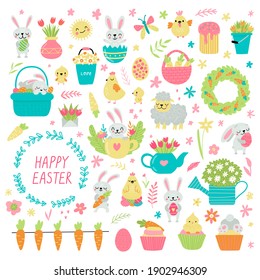 Set Cute Easter Cartoon Characters Design Stock Vector (Royalty Free ...